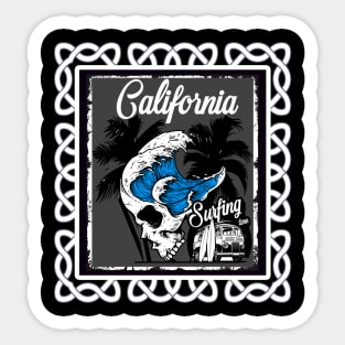 Surfing Skull California Sticker